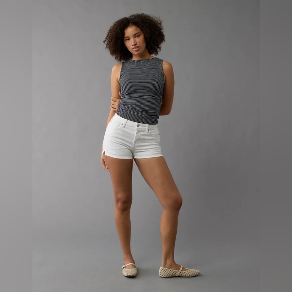 AE Next Level Curvy High-Waisted Denim Short - Cream/White